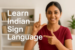 Person learning Indian Sign Language alphabet with hand signs